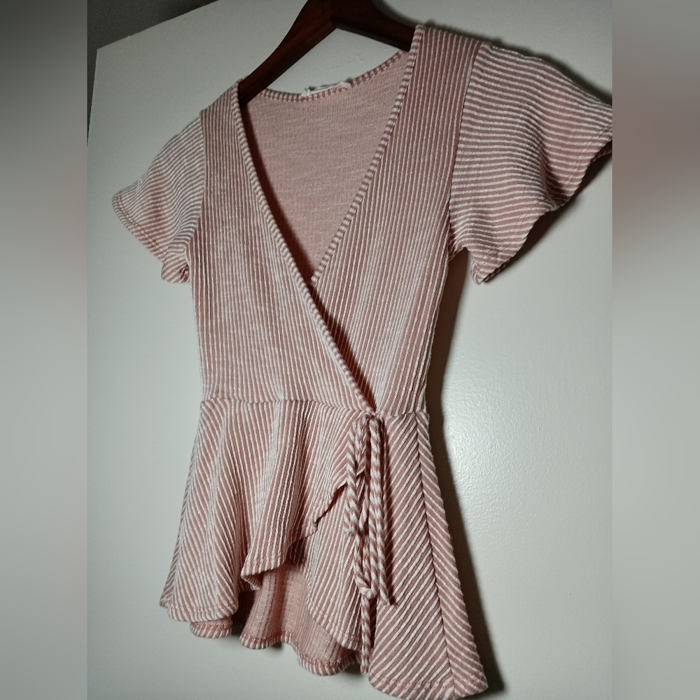 Size S - Dusty Pink & White Stripe Blouse